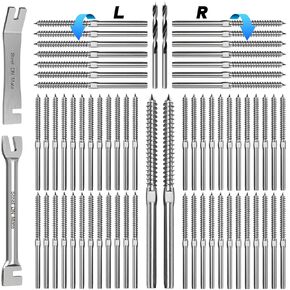 Steel DN Mate 100 Pack T316 Stainless Steel Right&Left Handed Thread Swage Lag Screws for Wood Post of 1/8" Steel Cable Railing Kit, Cable Railing Hardware, DIY Deck Railings, Wrench Include-DM50 in Kuwait