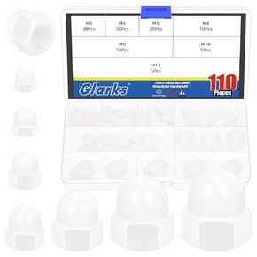 Glarks 110pcs 7 Sizes White Nylon Acorn Hex Nuts Set, M3 M4 M5 M6 M8 M10 M12 Dome Head Decorative Hexagon Cap Nuts Hex Head Dome Acorn CoverNut for Protecting Hexagon Shaped Threads Studs and Bolts in Kuwait