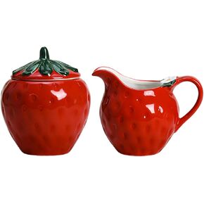 طقم كريمة ووعاء سكر على شكل فراولة من السيراميك من تشوولد، إبريق كريم، وعاء سكر مع غطاء، مجموعة تقديم القهوة in Kuwait