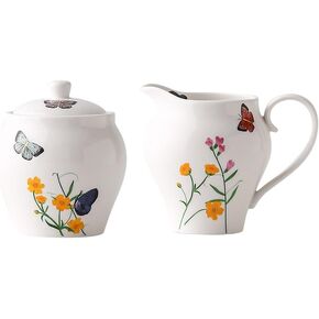 WAIT FLY Butterfly and Flower Ceramic Creamer and Sugar Bowl Set, Cream Pitcher, Sugar Bowl with Lid, Coffee Serving Set-Butterfly and Flower-Creamer Bowl Set in Kuwait