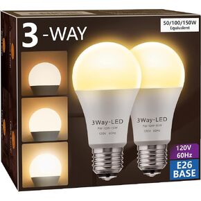 Briignite LED Light Bulbs, 3 Way LED Light Bulbs 50 100 150W Equivalent, Three Way A19 Light Bulbs E26 Medium Base, Daylight White 5000K, 500lm-1000lm-1500lm, 2Pack in Kuwait
