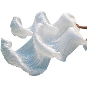 Nimiman 1 Pair Women Chinese Belly Dance Silk Bamboo Long Fan Veils Pure White Color (1.8 m) in Kuwait