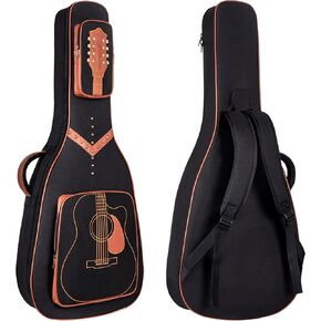 40/41/42" Acoustic Guitar Gig Bag, 0.5 Inch Thick Padding & Backpack Straps, Water-Resistant PU Leather Guitar Case with Embroidery & Rivet Studded Design, 2 Storage Pockets & Neck Fixed Strap in Kuwait