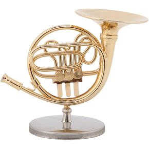 Jeffergarden Miniature French Horn Replica, Brass Gold Plated Music Instrument Model with Stand, for Christmas Birthday Gift Kids Musicians in Kuwait