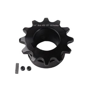 #35 Roller Chain Sprocket 12 Tooth 3/4" Bore (3/16" Keyway) Black Oxide Rust-Proof with 2 Set Screws & Key Included for Mini Bike Go-Kart Clutch Performance, Hardened 1045 Steel 35BS12-3/4 in Kuwait