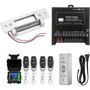 Remote Control Electric Strike Door Lock System, 2200lbs Fail Secure/Fail Safe Adjustable, Stainless Steel Exit Button, Access Control with Power Supply, 4 Remote Transmitters for Wood/Metal/PVC Doors in Kuwait
