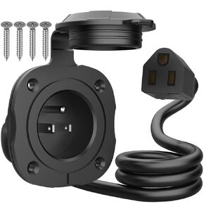 PAULINN 15 أمبير 125 فولت تيار متردد قابس منفذ مدخل الطاقة مع سلك تمديد مدمج 18 بوصة، NEMA 5-15 RV مدخل ذو حواف مع غطاء خلفي مقاوم للماء، 2 قطب 3 أسلاك شور قابس طاقة للمركبات الترفيهية والشاحنات والقوارب والمولدات in Kuwait