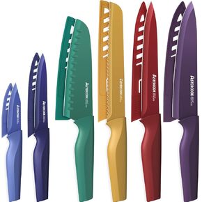 Astercook Knife Set, 12 Pcs Color-Coded Kitchen Knives Set, 6 Color Anti-Rust Coating Stainless Steel Chef Knife Sets with 6 Blade Guards Dishwasher Safe in Kuwait