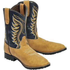 TuffRider Children's Lassen Rounded Toe Western Boot- Tan w/Navy- 9C in Kuwait