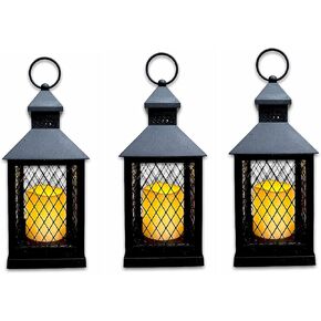 Just in Time for Winter {12 Pc Set} 10" Decorative Lanterns with Flameless LED Lighted Candle, 5 Hr Timer, Antique Look Indoor Outdoor Home, Garden, Weddings - Black. Includes Bonus String Lights! in Saudi Arabia