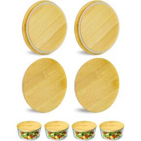 أغطية خشبية بديلة لبيريكس، حاويات زجاجية مرساة 7200 * 4، أغطية من الخيزران لأوعية بيركس الزجاجية سعة 2 كوب، أغطية الوعاء مع حشية سيليكون مانعة للتسرب 4 عبوات in Kuwait