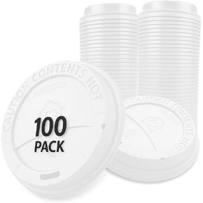 Pack of 100 White Disposable Coffee Cup Lids - Leak-Proof, Heat-Resistant & Strong, 10oz, 12oz, 16oz, 20oz Sizes for Everyday Convenience in Kuwait