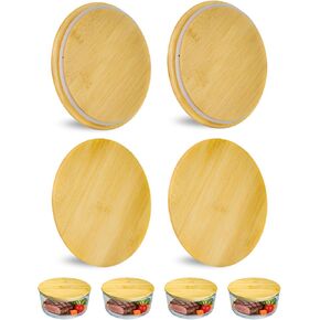 Replacement Wooden Lids for Pyrex, Anchor Hocking Glass Containers 7201-PC*2, Bamboo Lids for Pyrex 4Cup Glass Bowls, Bowl Covers with Leakproof Silicone Gasket 2 Pack in Saudi Arabia