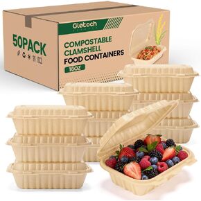 Clamshell Food Containers with Lids, 50 Pack-26oz Take Out Boxes 8x6 Disposable Meal Prep Containers Durable To Go Containers for Pasta Salad Sandwich Made of Natural Rice Husk Microwave Freezer Safe in Saudi Arabia