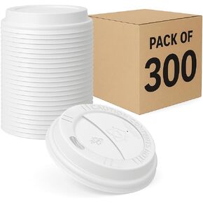 Pack Of 300, White Disposable Coffee Cup Lids, Coffee Cup Lids 10 oz 12 oz 16 oz 20 oz, Leak-Proof Plastic Coffee Lids, Heat-Resistant & Strong Hot Cup Lid For Coffe Cup For Everyday Convenience in Kuwait