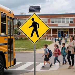 علامة عبور المشاة LED الوامضة التي تعمل بالطاقة الشمسية، علامات تحذير طريق المشاة من الألومنيوم مقاس 24 بوصة، طبقة عاكسة من الدرجة الهندسية in Kuwait