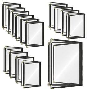 أغطية قائمة المطاعم مقاس 8.5 × 11 بوصة - 15 قطعة من حاملات مقاومة للماء على شكل جلد أسود مع أكمام جانبية بثلاثة جيوب وزوايا ذهبية لتناول الطعام الراقي in Kuwait