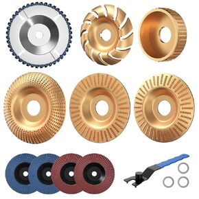 مجموعة أقراص نحت الخشب من BURMONG مكونة من 14 قطعة لمطحنة زاوية 4 بوصات و4-1/2 بوصة - مجموعة أدوات قطع ونحت وطحن الخشب مع قرص بالمنشار وأقراص تشكيل الخشب وعجلات الصنفرة ذات الرفرف وحلقات المحول ومفتاح الربط in Kuwait