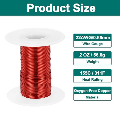 Generic 22 AWG Magnet Wire, 22 Gauge Enameled Copper Wire, 2 oz Magnetic Coil Wire for Transformer, Motor, Electric, 155C(311F) in Saudi Arabia