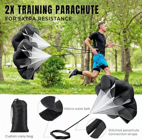 Complete Agility Ladder Training Set - 20ft Speed Ladder, 6 Adjustable Hurdles, 20 Cones, 5 Resistance Bands, 2 Speed Training Parachutes, Jump Rope, Nylon Carry Bag & Stakes in Kuwait