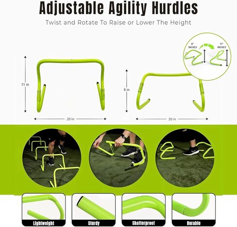 Complete Agility Ladder Training Set - 20ft Speed Ladder, 6 Adjustable Hurdles, 20 Cones, 5 Resistance Bands, 2 Speed Training Parachutes, Jump Rope, Nylon Carry Bag & Stakes in Kuwait
