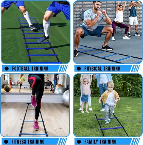 Complete Agility Ladder Training Set - 20ft Speed Ladder, 6 Adjustable Hurdles, 20 Cones, 5 Resistance Bands, 2 Speed Training Parachutes, Jump Rope, Nylon Carry Bag & Stakes in Kuwait