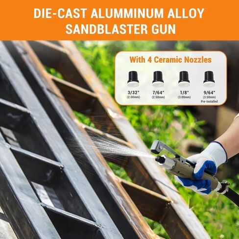 Sand Blasting Machine, 10 Gallon Portable Abrasive Blaster with 125 PSI & Oil-Water Separator, Includes 4 Ceramic Nozzles for Rust, Paint, Stain Removal in Kuwait