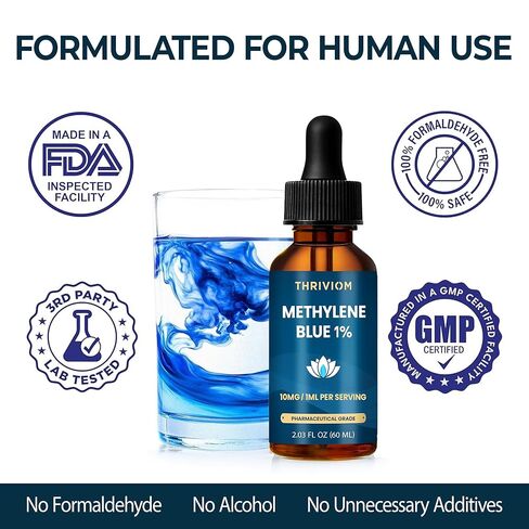 Methylene Blue Drops for Humans – 99.99% USP Pharmaceutical Grade, Pure 1% Solution for Energy, Focus,Cellular & Cognitive Support, Formaldehyde Free, 3rd Party Tested, GMP Certified Supplement (2 Oz) in Saudi Arabia