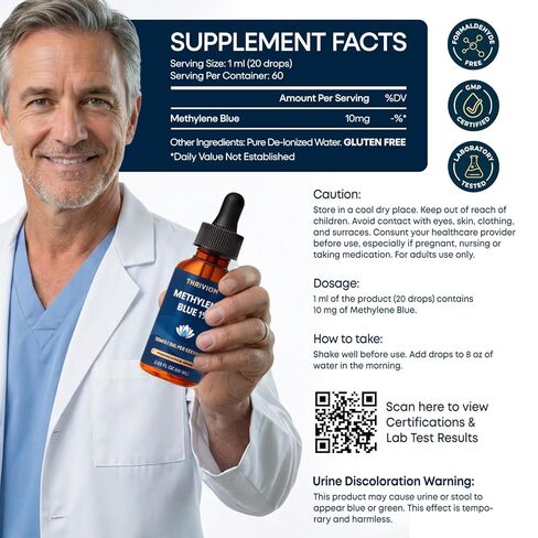 Methylene Blue Drops for Humans – 99.99% USP Pharmaceutical Grade, Pure 1% Solution for Energy, Focus,Cellular & Cognitive Support, Formaldehyde Free, 3rd Party Tested, GMP Certified Supplement (2 Oz) in Saudi Arabia