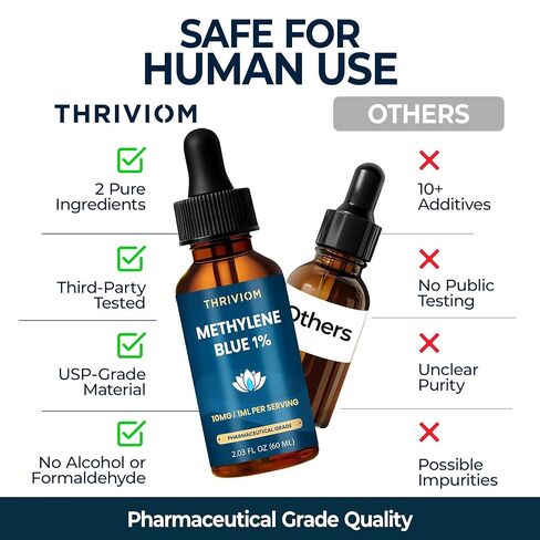 Methylene Blue Drops for Humans – 99.99% USP Pharmaceutical Grade, Pure 1% Solution for Energy, Focus,Cellular & Cognitive Support, Formaldehyde Free, 3rd Party Tested, GMP Certified Supplement (2 Oz) in Saudi Arabia