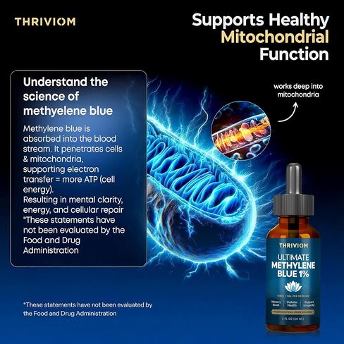 Methylene Blue Drops for Humans – 99.99% USP Pharmaceutical Grade, Pure 1% Solution for Energy, Focus,Cellular & Cognitive Support, Formaldehyde Free, 3rd Party Tested, GMP Certified Supplement (2 Oz) in Saudi Arabia