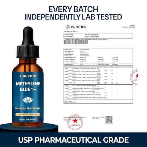 Methylene Blue Drops for Humans – 99.99% USP Pharmaceutical Grade, Pure 1% Solution for Energy, Focus,Cellular & Cognitive Support, Formaldehyde Free, 3rd Party Tested, GMP Certified Supplement (2 Oz) in Saudi Arabia