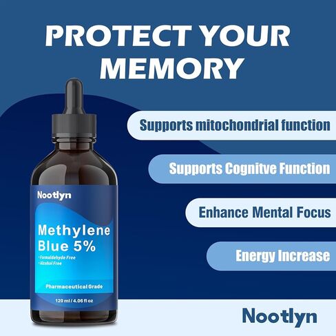 المكمل الغذائي الأزرق الميثيلين، 4.06 أونصة سائلة (120 مل)، 5 مرات مركزة، قطرات المكملات الغذائية، خالي من الفورمالديهايد والكحول in Kuwait