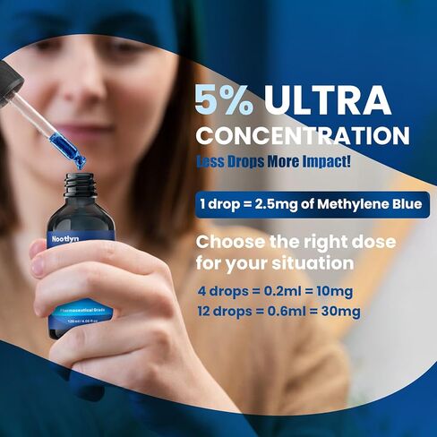 المكمل الغذائي الأزرق الميثيلين، 4.06 أونصة سائلة (120 مل)، 5 مرات مركزة، قطرات المكملات الغذائية، خالي من الفورمالديهايد والكحول in Kuwait