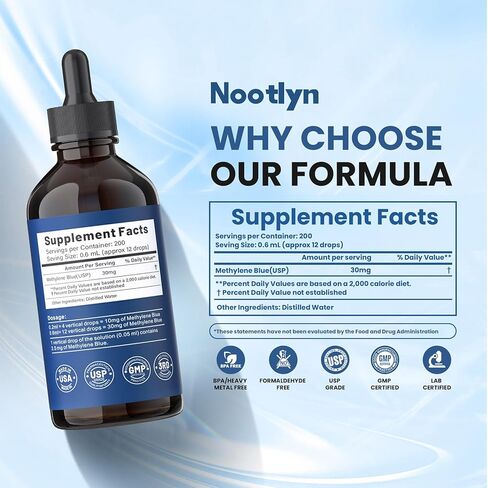 المكمل الغذائي الأزرق الميثيلين، 4.06 أونصة سائلة (120 مل)، 5 مرات مركزة، قطرات المكملات الغذائية، خالي من الفورمالديهايد والكحول in Kuwait