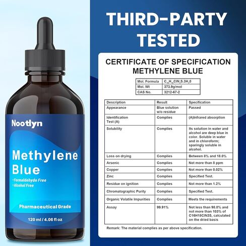 المكمل الغذائي الأزرق الميثيلين، 4.06 أونصة سائلة (120 مل)، 5 مرات مركزة، قطرات المكملات الغذائية، خالي من الفورمالديهايد والكحول in Kuwait