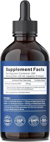 المكمل الغذائي الأزرق الميثيلين، 4.06 أونصة سائلة (120 مل)، 5 مرات مركزة، قطرات المكملات الغذائية، خالي من الفورمالديهايد والكحول in Kuwait