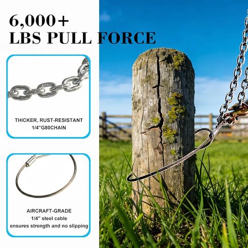 Heavy-Duty Fence Post Puller with Galvanized Aircraft Cable & 1/4" Chain, Post Extractor for Fence Repair, Stump Removal, 4x4 Post Replacement, Includes Portable Tool Bag in Saudi Arabia