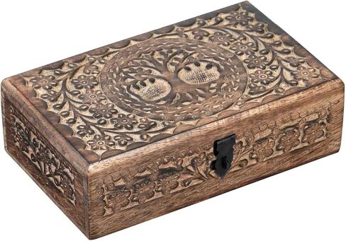 Wooden Jewelery Box Decorative Box with Life of Tree Carving - Antique Design for Sister Birthday Gifts, Gifts For Women Birthday Unique, wooden Handmade love Gift in Saudi Arabia