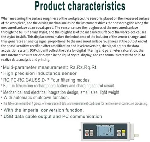 High Precision Roughness Tester, Portable Roughness Gauge, Memorize 7 Sets of Measurement Data, for Accurate Surface Measurement in Saudi Arabia