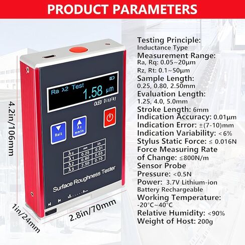 Handheld Digital Roughness Gauge,High Accuracy 0.01μm Portable Profilometer with OLED Display,4 Testing Parameters Ra Rq Rz Rt,Complete with Calibration Block in Kuwait
