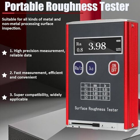 Professional Handheld Roughness Tester Meter,High Accuracy 0.01μm Portable Profilometer with 4 Parameters Ra/Rq 0.05~20μm Rz/Rt 0.1~50μm,Complete Kit with Calibration Block in Kuwait