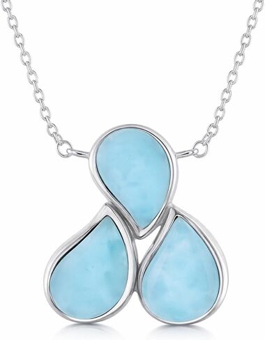 قلادة لاريمار زرقاء من الفضة الإسترليني من Beaux Bijoux للنساء - مجوهرات لاريمار طبيعية - أحجار لاريمار زرقاء - قلادة على شكل ماركيز مقاس 18 بوصة - قلادات زرقاء لاريمار للنساء in Kuwait