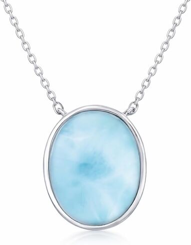 قلادة لاريمار زرقاء من الفضة الإسترليني من Beaux Bijoux للنساء - مجوهرات لاريمار طبيعية - أحجار لاريمار زرقاء - قلادة على شكل ماركيز مقاس 18 بوصة - قلادات زرقاء لاريمار للنساء in Kuwait