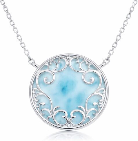 قلادة لاريمار زرقاء من الفضة الإسترليني من Beaux Bijoux للنساء - مجوهرات لاريمار طبيعية - أحجار لاريمار زرقاء - قلادة على شكل ماركيز مقاس 18 بوصة - قلادات زرقاء لاريمار للنساء in Kuwait