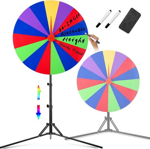 24 inch Spinning Prize Wheel with Stand, Heavy-Duty Storable Spinning Wheel for Prizes, DIY Wheel Spinner for Trade Shows Carnivals Fortune Spinning Game, Heigh Adjusable 20''-71'' in Saudi Arabia
