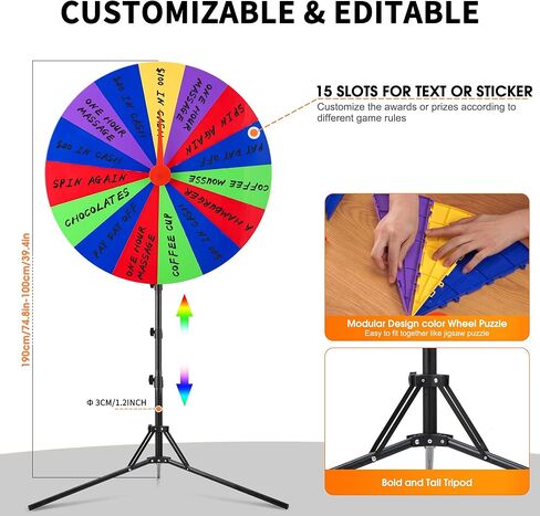 24 inch Spinning Prize Wheel with Stand, Heavy-Duty Storable Spinning Wheel for Prizes, DIY Wheel Spinner for Trade Shows Carnivals Fortune Spinning Game, Heigh Adjusable 20''-71'' in Saudi Arabia
