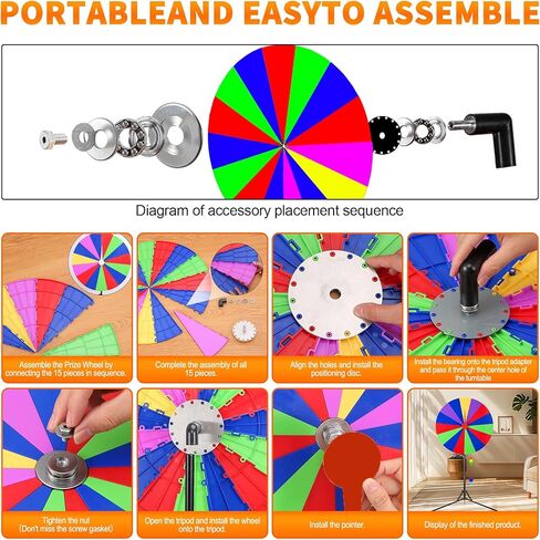 24 inch Spinning Prize Wheel with Stand, Heavy-Duty Storable Spinning Wheel for Prizes, DIY Wheel Spinner for Trade Shows Carnivals Fortune Spinning Game, Heigh Adjusable 20''-71'' in Saudi Arabia