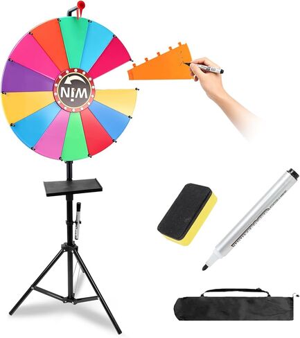 عجلة جائزة دوارة مقاس 24 بوصة، عجلة أسماء دوارة شديدة التحمل بـ 14 لونًا للجوائز، حامل سطح المكتب والأرضية قابل للتعديل، عجلات روليت الحظ لجوائز الكازينو DIY للعائلة والحفلات والكرنفالات والمعارض التجارية in Kuwait