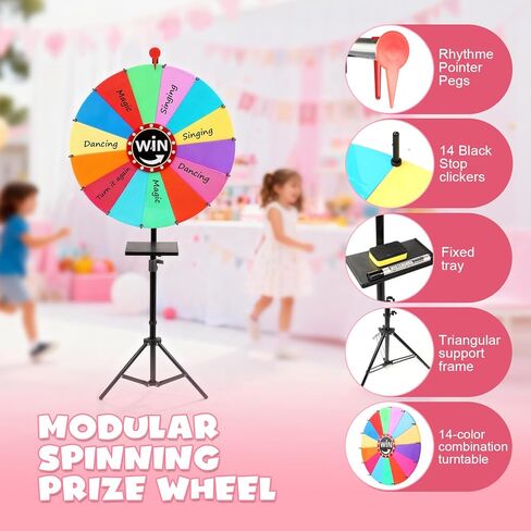 عجلة جائزة دوارة مقاس 24 بوصة، عجلة أسماء دوارة شديدة التحمل بـ 14 لونًا للجوائز، حامل سطح المكتب والأرضية قابل للتعديل، عجلات روليت الحظ لجوائز الكازينو DIY للعائلة والحفلات والكرنفالات والمعارض التجارية in Kuwait